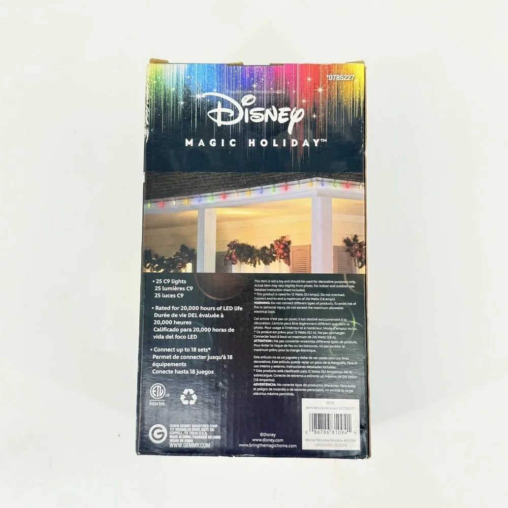 Disney Magic Holiday Shimmering LED C9 Light String 25 Multicolor Lights 24 Ft